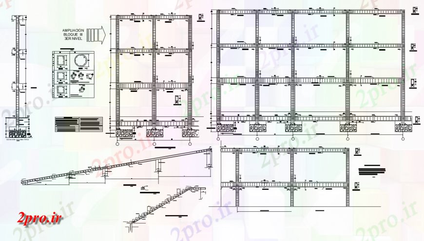 دانلود نقشه طراحی جزئیات تقویت کننده جزئیات باران مجبور ساختار بتن با پله نما  (کد142347)