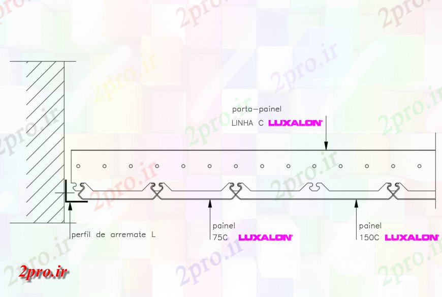 دانلود نقشه طراحی جزئیات ساختار کاذب فلزی سقف پایان برخورد با دیوار با ساختار مشخصات جزئیات (کد142426)