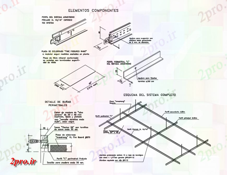 دانلود نقشه طراحی جزئیات ساختار جزئیات ساختار سقف آرمسترانگ از خانه (کد142496)