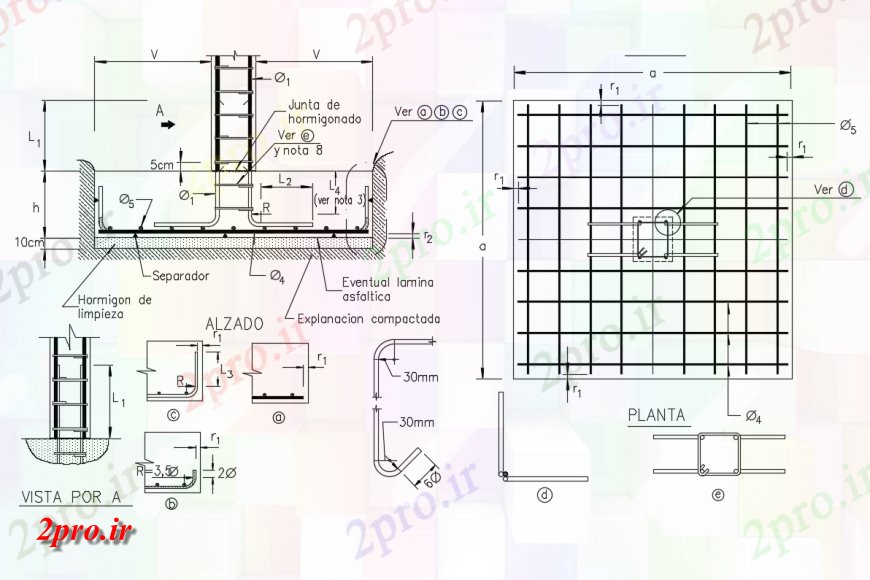 دانلود نقشه جزئیات پله و راه پله  جزئیات تعدادی از نما بتن مسلح و طرحی با  جزئیات (کد142504)