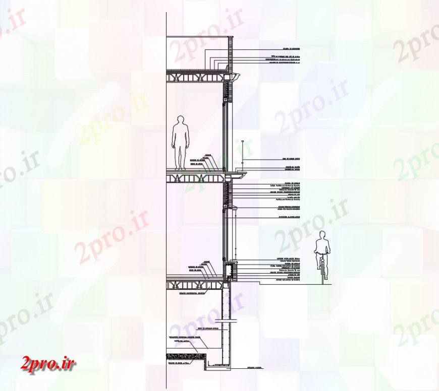 دانلود نقشه جزئیات پله و راه پله  نما بخش سازنده با منطقه محل اقامت   (کد142525)