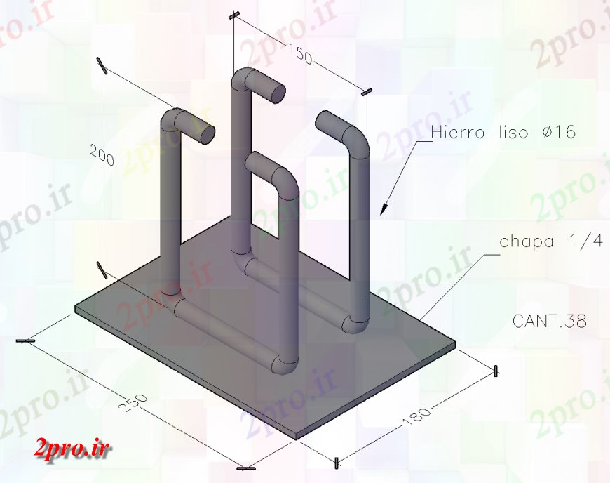 دانلود نقشه قالب اسکلت فلزی   تریدی از صفحه لنگرگاه ساختار فلزی    (کد142551)