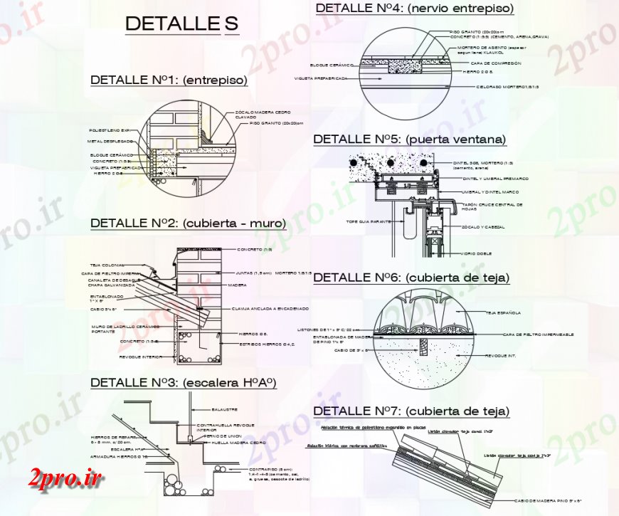 دانلود نقشه جزئیات پله و راه پله  جزئیات دیوار  جزئیات در بخش کارخانه مسکن    (کد142561)