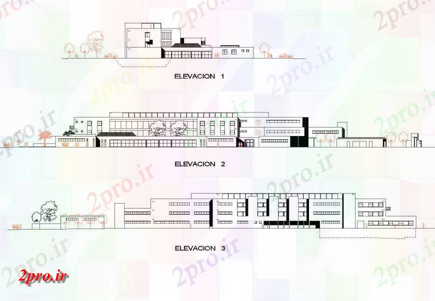 دانلود نقشه بیمارستان - درمانگاه - کلینیک نما از بیمارستان طراحی 48 در 125 متر (کد142581)