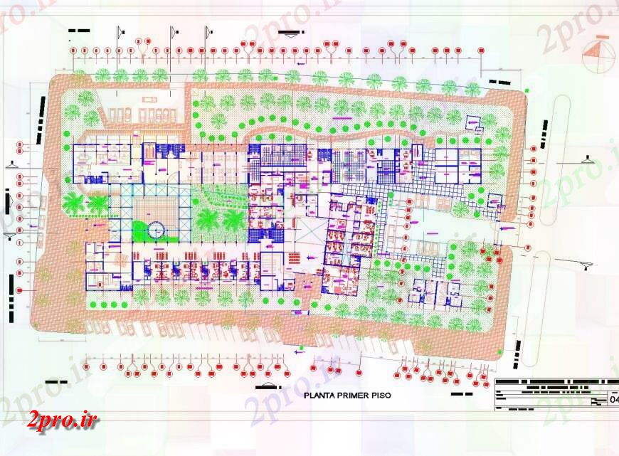 دانلود نقشه بیمارستان - درمانگاه - کلینیک محوطه سازی بیمارستان طرحی جزئیات 48 در 125 متر (کد142585)