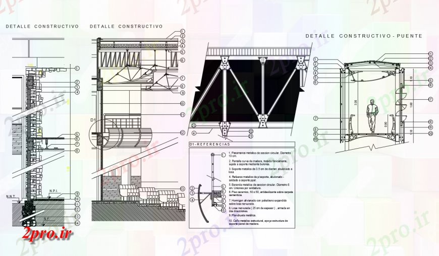 دانلود نقشه جزئیات ساخت پل نما پل و نمای جانبی با جزئیات سازنده (کد142642)