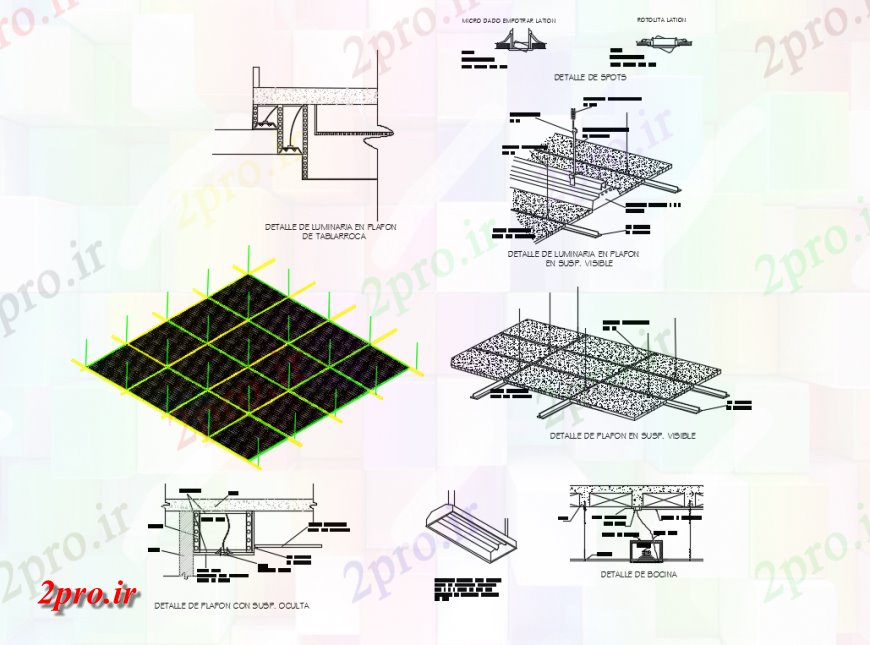 دانلود نقشه طراحی جزئیات ساختار جزئیات چراغ در ساختار سقف های کاذب جزئیات (کد142661)