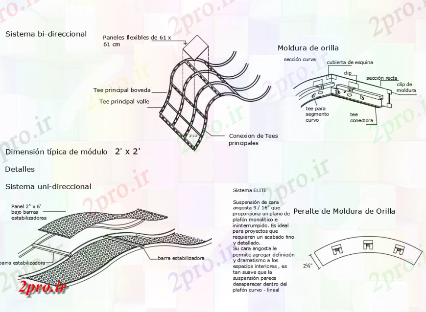 دانلود نقشه طراحی جزئیات ساختار جزئیات اتصالات نور سقف کاذب خم (کد142674)