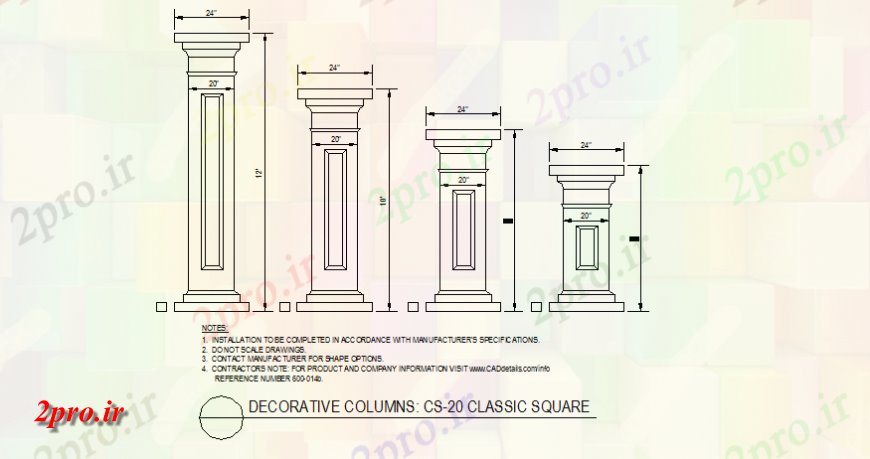 دانلود نقشه بلوک ، آرام ، نماد ستون های تزئینی کلاسیک پلان مربع جزئیات  (کد142694)