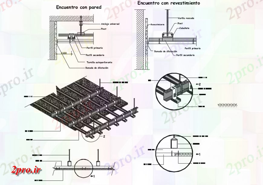 دانلود نقشه طراحی جزئیات ساختار سقف خانه کاذب معلق جزئیات ساختار  (کد142698)