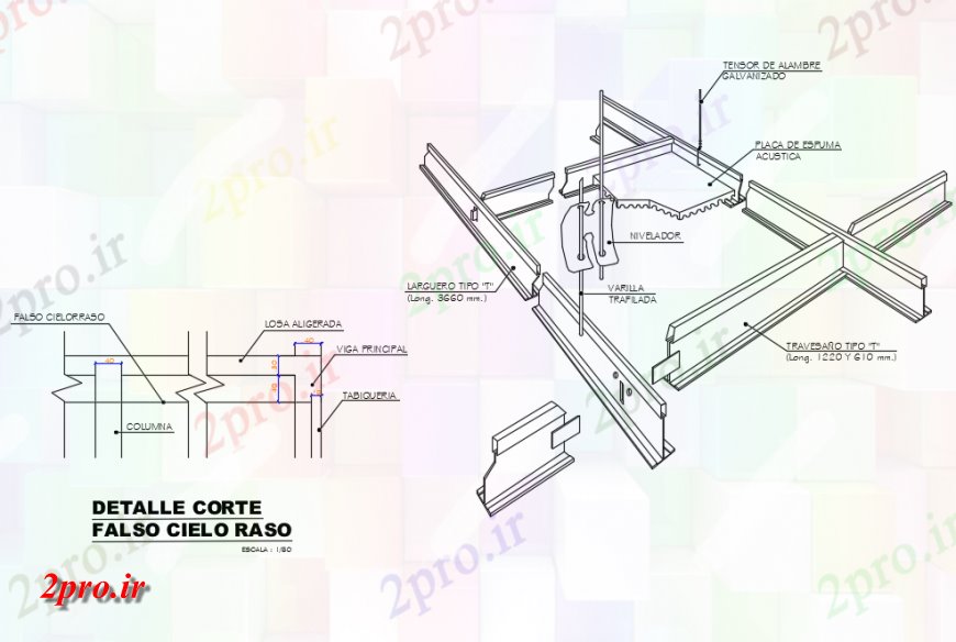 دانلود نقشه طراحی جزئیات ساختار جزئیات نمونه از سقف کاذب اتاق ساختار (کد142711)