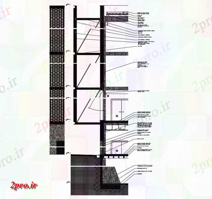 دانلود نقشه طراحی جزئیات ساختار نمای جلو از ساختار فلزی    (کد142730)