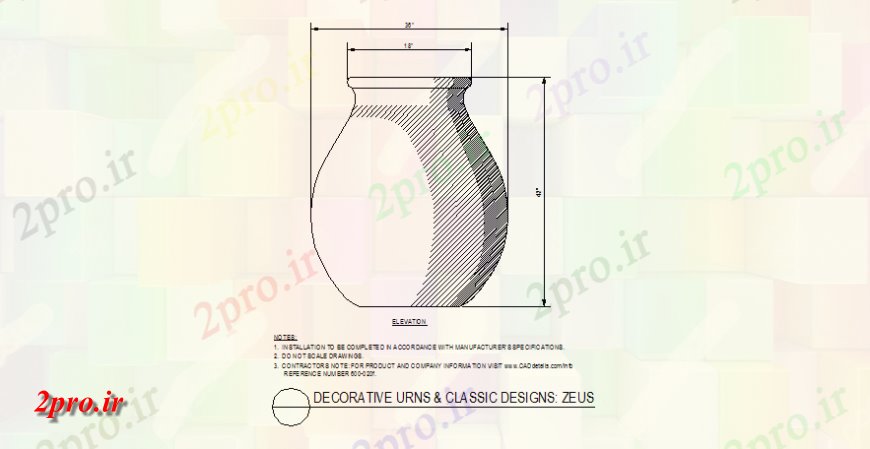 دانلود نقشه بلوک ، آرام ، نماد طراحی گلدان تزئینی  جزئیات (کد142768)