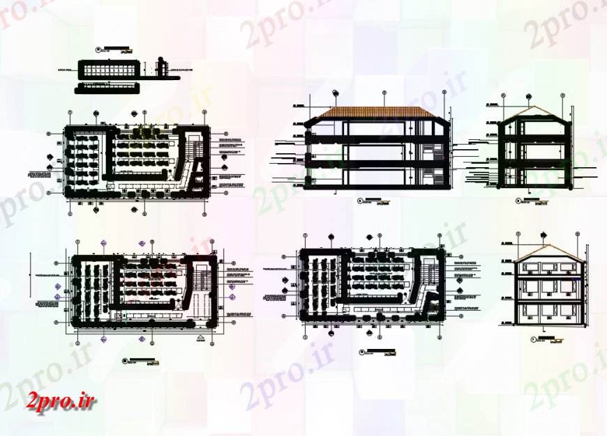 دانلود نقشه ساختمان اداری - تجاری - صنعتی دفتر ساخت طرحی مقطعی و طرحی طبقه جزئیات 10 در 20 متر (کد142779)