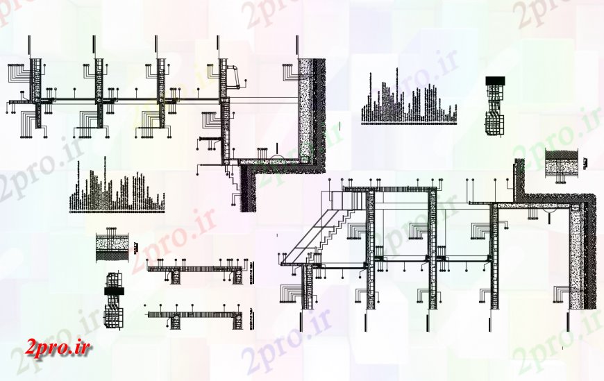 دانلود نقشه جزئیات ستون بخش سازنده با دیوار و ستون با طراحی ساخت و ساز (کد142806)