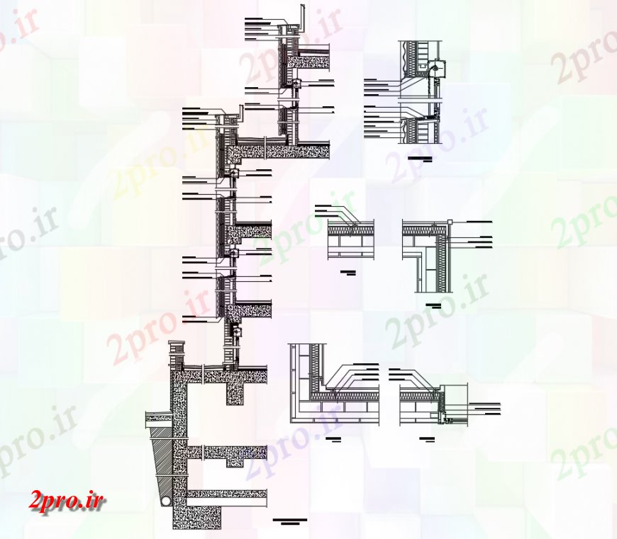 دانلود نقشه جزئیات میلگرد گذاریدیوار با کف با جزئیات ساخت و ساز های مختلف   (کد142807)