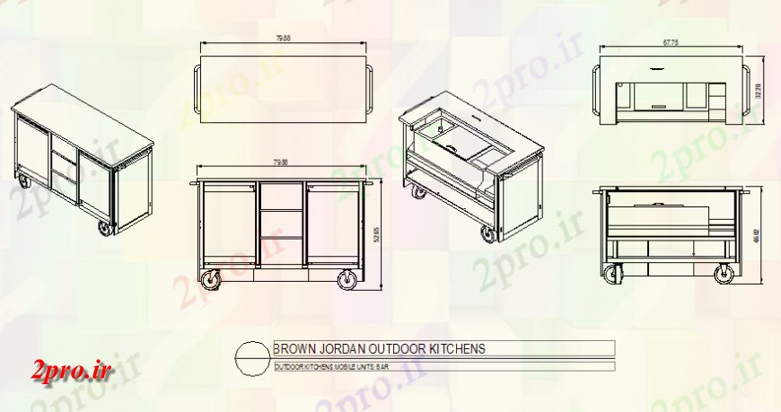 دانلود نقشه طراحی مبلمان آشپزخانه طرحی مبلمان جزئیات آشپزخانه در فضای باز و نما  چیدمان (کد142815)