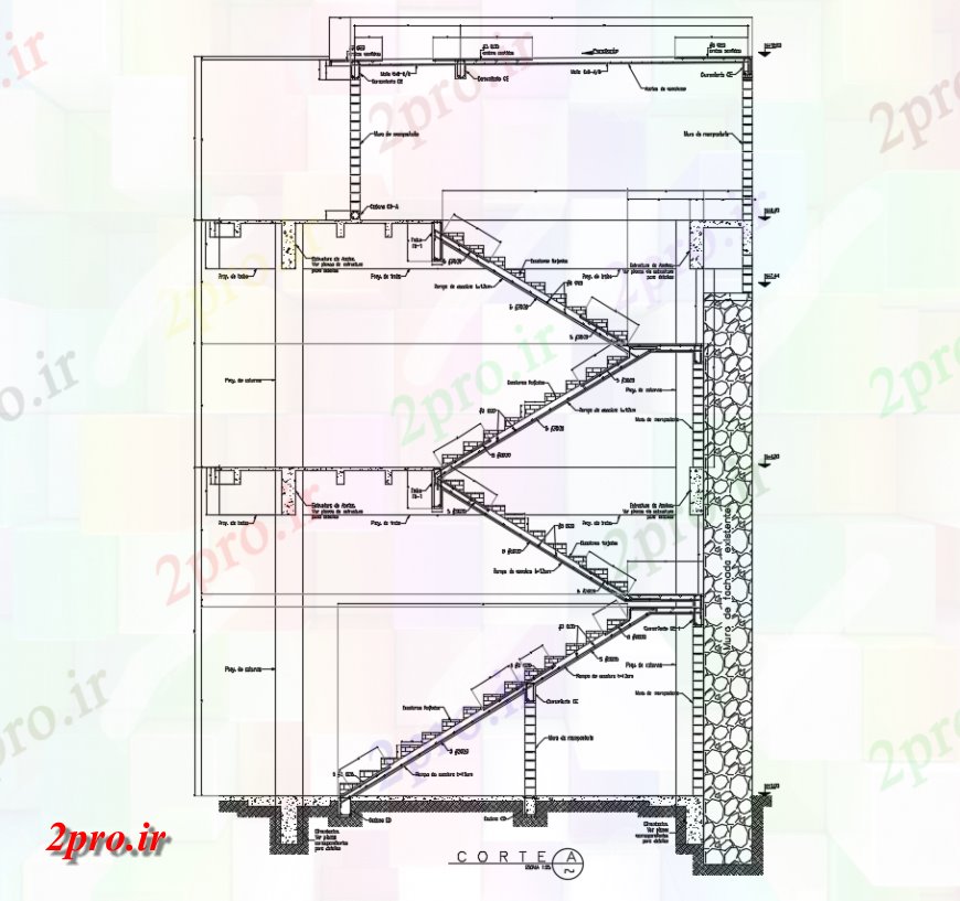دانلود نقشه جزئیات پله و راه پله   سازه بینی  بخش از پله   (کد142820)