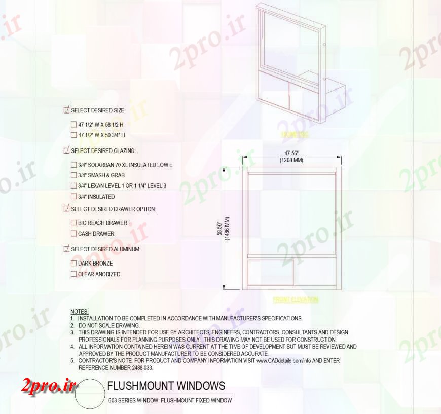 دانلود نقشه جزئیات طراحی در و پنجره  ایزومتریک و نما خیط و پیت کردن سوار پنجره   (کد142916)