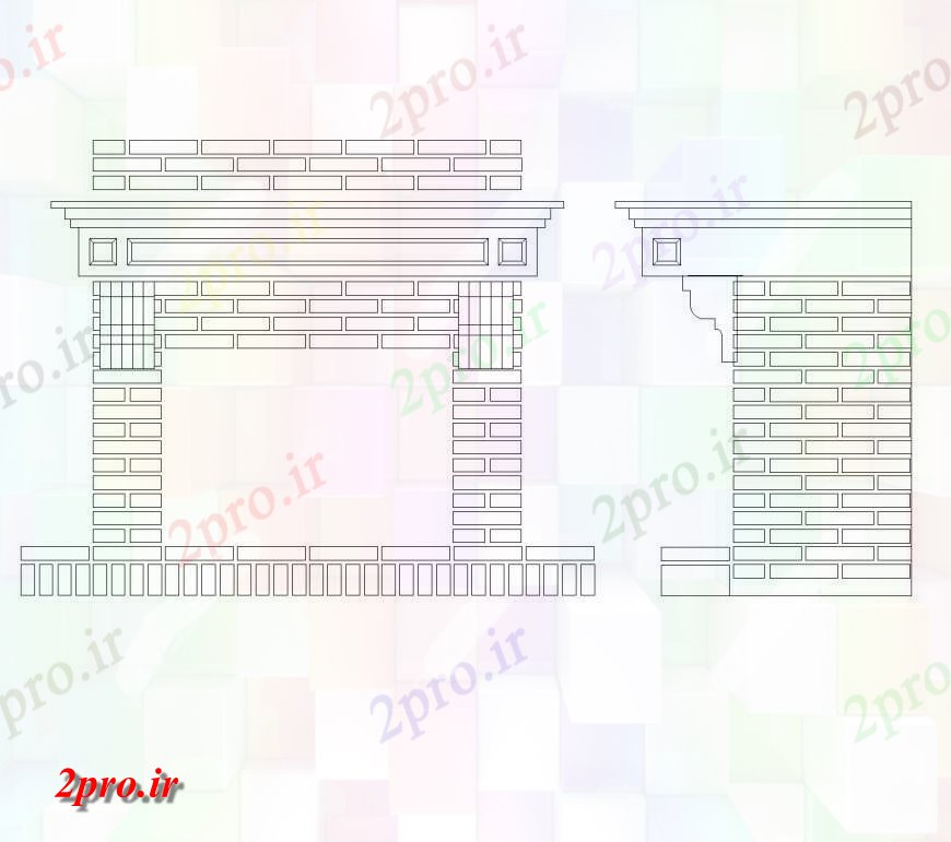 دانلود نقشه بلوک ، آرام ، نماد آجر شومینه  طراحی (کد142981)