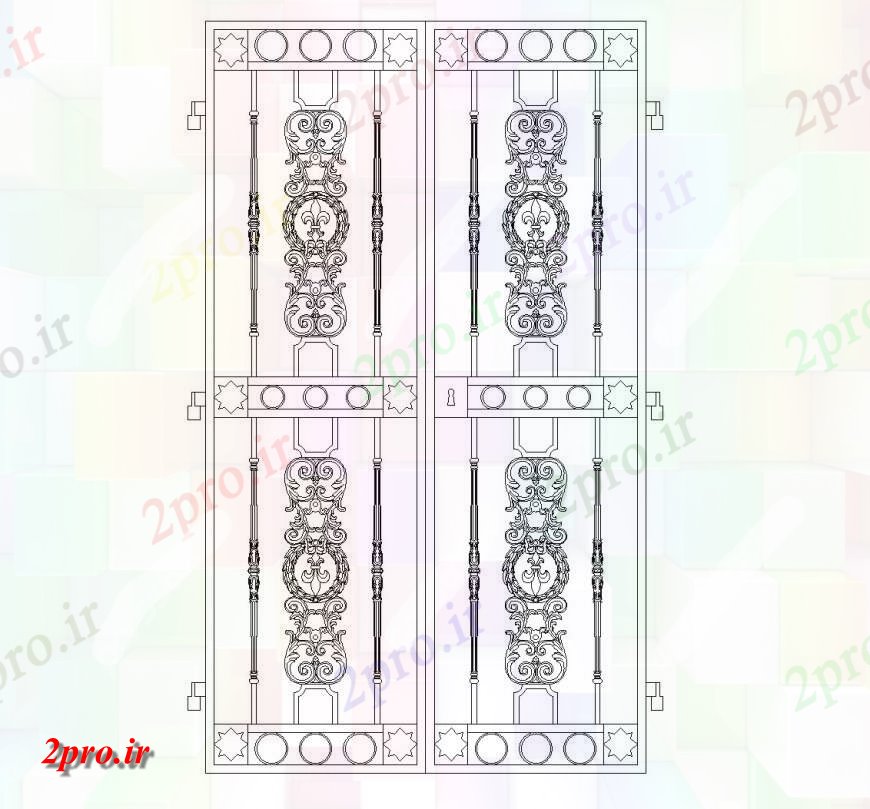 دانلود نقشه جزئیات طراحی در و پنجره  دو آهن درب  طرحی مشبک (کد142986)