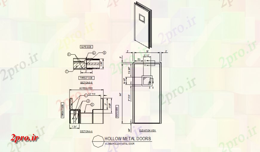 دانلود نقشه جزئیات طراحی در و پنجره  توخالی درب فلزی دیدگاه  طرحی جزئیات (کد143019)