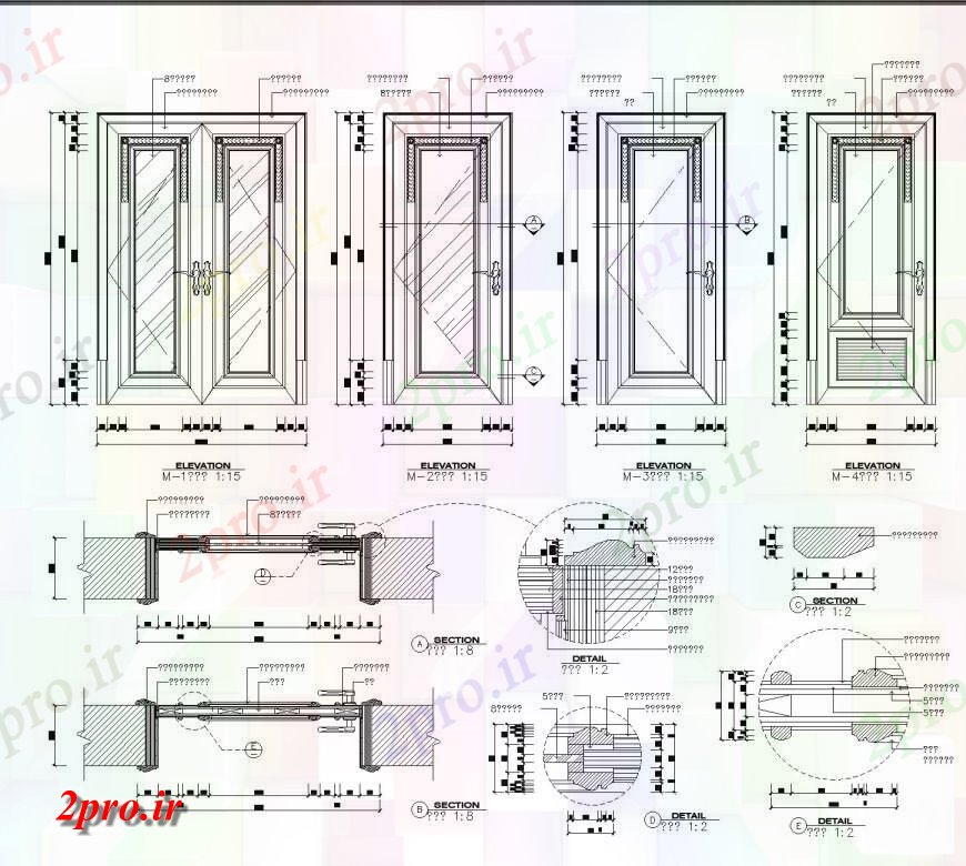 دانلود نقشه بلوک ، آرام ، نماد انواع درب  گالری  چیدمان (کد143088)