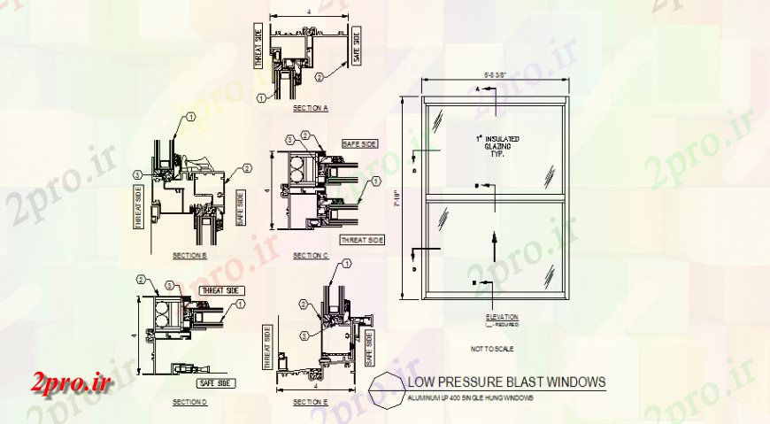 دانلود نقشه جزئیات طراحی در و پنجره  کم فشار بخش پنجره انفجار جزئیات و نما  چیدمان (کد143109)