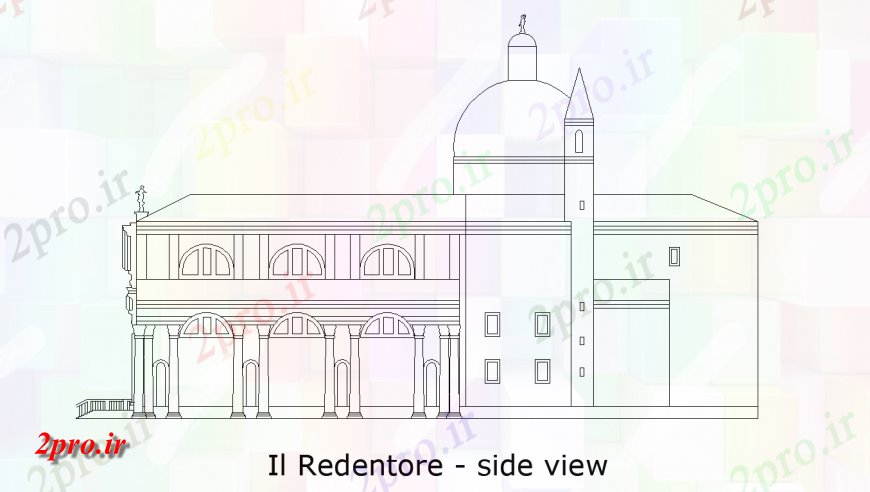 دانلود نقشه کلیسا - معبد - مکان مذهبی با دید جانبی کلیسا طراح با   معماری  (کد143155)