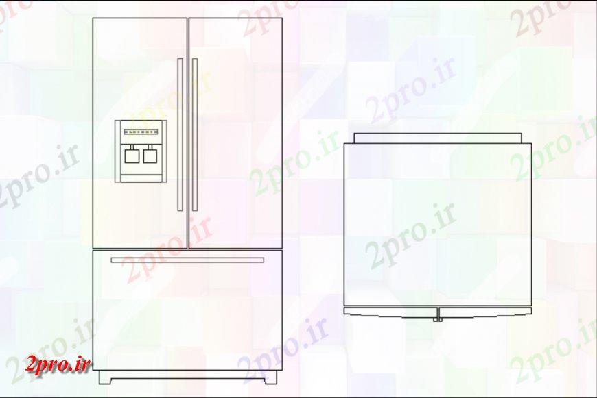 دانلود نقشه بلوک ، آرام ، نماد دو درب یخچال نما (کد143162)