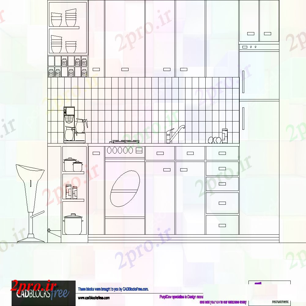 دانلود نقشه آشپزخانه آشپزخانه جزئیات نما جلو (کد143163)
