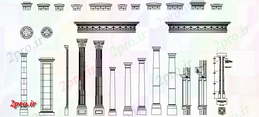 دانلود نقشه بلوک ، آرام ، نماد طراحی ستون هنر رومی با طراحی دیوار با نمای داخلی (کد143194)