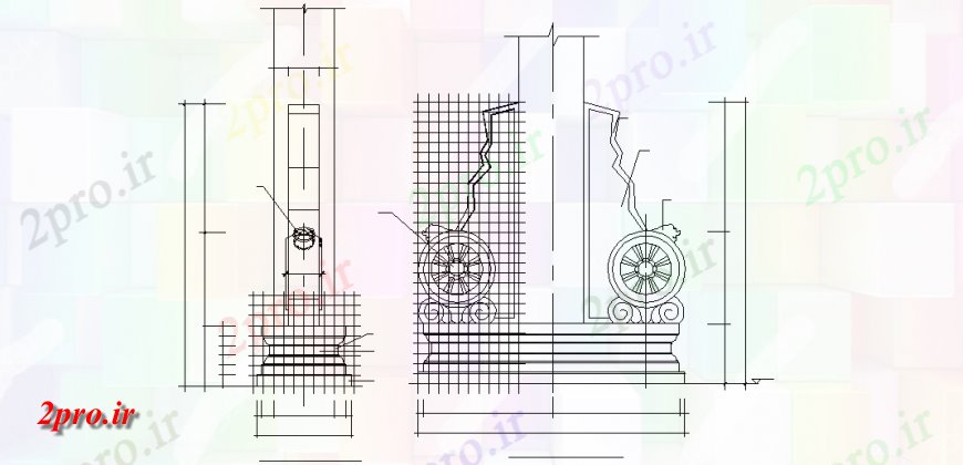 دانلود نقشه بلوک ، آرام ، نماد طراحی داخلی نما ستون و نمای جانبی (کد143206)