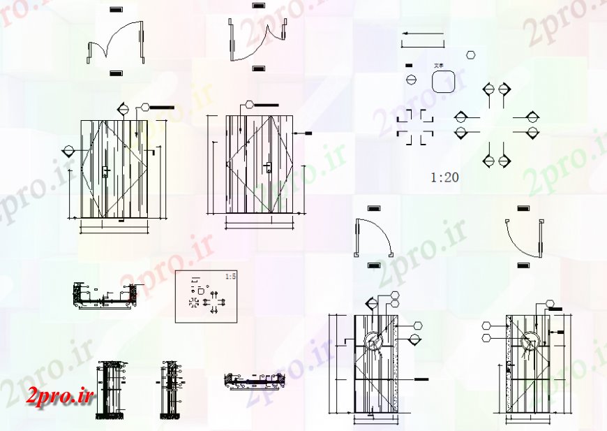 دانلود نقشه جزئیات طراحی در و پنجره  درب و پنجره نما و بخش  با جزئیات نمادین (کد143207)