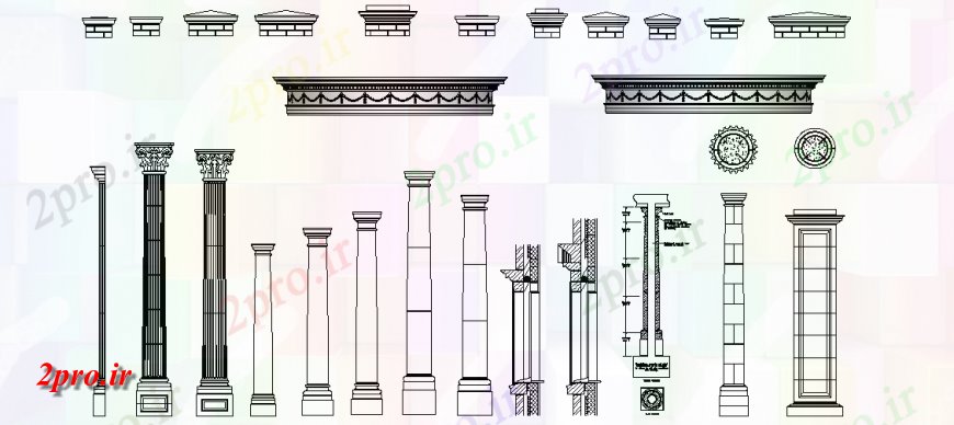 دانلود نقشه بلوک ، آرام ، نماد هنر یونانی با نمای داخلی ستون طراحی و نقشه دیوار و نما (کد143208)