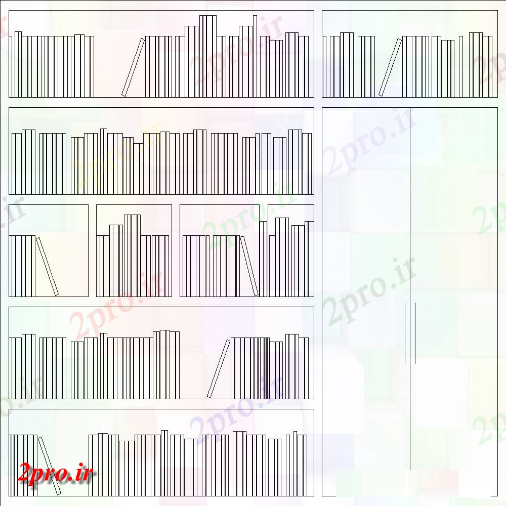 دانلود نقشه کمد دیواری لباس مسایل مربوط به آثار طراحی کمد لباس با نما آن برای کتابخانه با مبلمان  (کد143212)