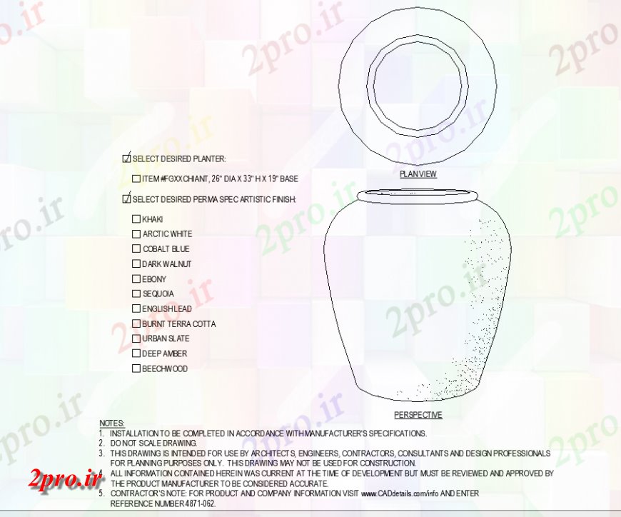 دانلود نقشه درختان و گیاهان طرحی گلدان طولانی گسترده ای با جزئیات (کد143341)