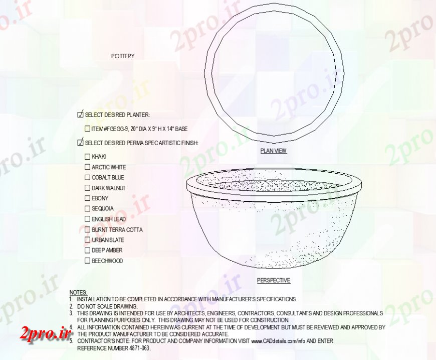 دانلود نقشه درختان و گیاهان طرحی گلدان جزئیات وان شکل (کد143342)