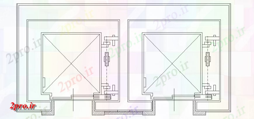 دانلود نقشه  جزئیات آسانسور و   طرحی  با جعبه دو    (کد143366)