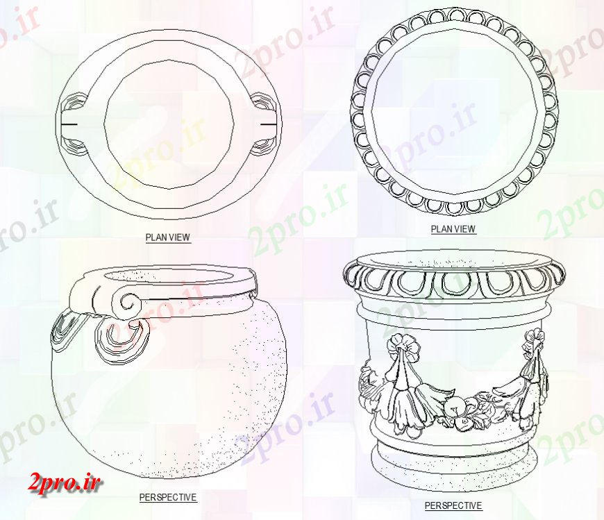 دانلود نقشه درختان و گیاهان طرحی گلدان جزئیات طراحی   (کد143374)