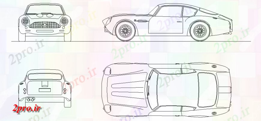دانلود نقشه بلوک وسایل نقلیه ون مارتین مقابل ماشین، مشخصات جانبی تماس، طراحی ماشین (کد143396)
