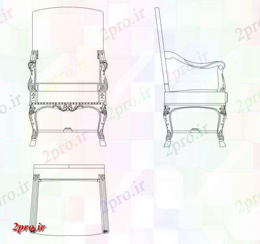 دانلود نقشه میز و صندلی جزئیات قوس طرحی صندلی    (کد143409)