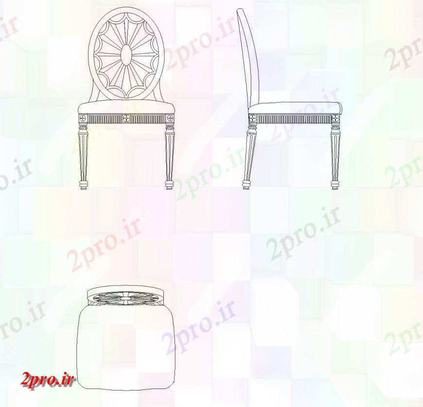 دانلود نقشه میز و صندلی صندلی شکل چرخ جزئیات طراحی (کد143412)