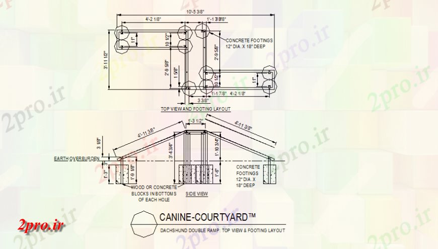 دانلود نقشه بلوک ، آرام ، نماد سگ حیاط دو طرحی جزئیات رمپ و نما  چیدمان (کد143443)