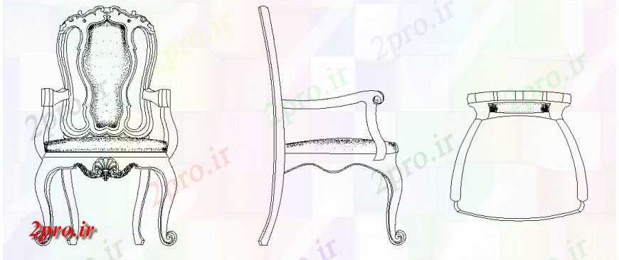 دانلود نقشه بلوک مبلمان بازوی طراحی صندلی با نما،  سمت و طرحی با مبلمان  (کد143545)