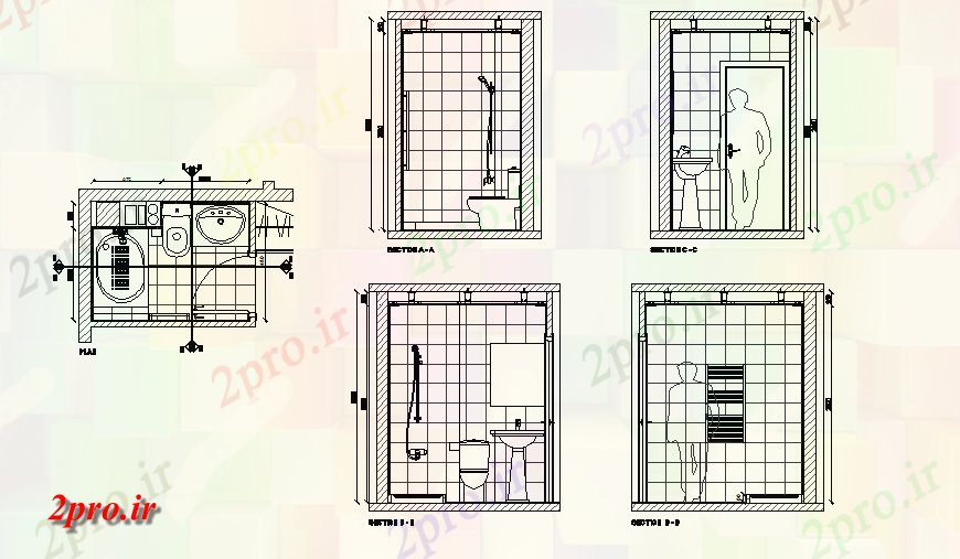 دانلود نقشه حمام مستر طرحی جزئیات طراحی حمام و بخش  (کد143568)