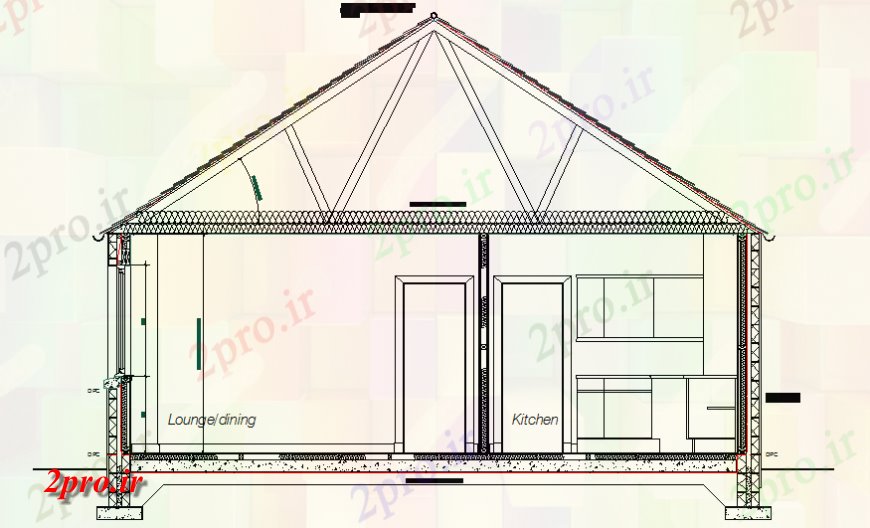دانلود نقشه طراحی جزئیات ساختار معماری - بخش تک طبقه خانه  چیدمان (کد143572)