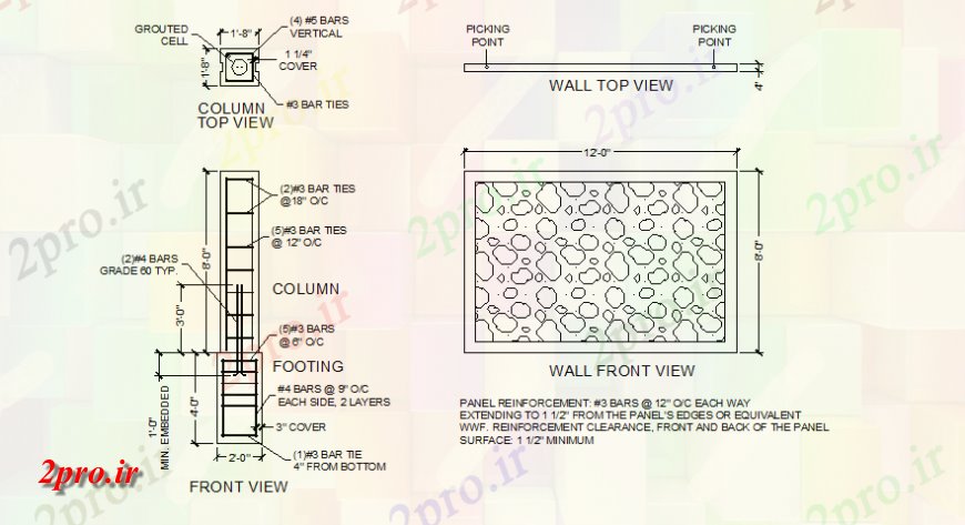دانلود نقشه جزئیات پله و راه پله  دیوار پیش ساخته بتنی و جزئیات پست نما  چیدمان (کد143665)