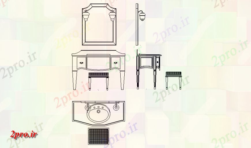 دانلود نقشه حمام مستر مبلمان خانگی حمام تک واحدی غرور  جزئیات سنتی (کد143667)