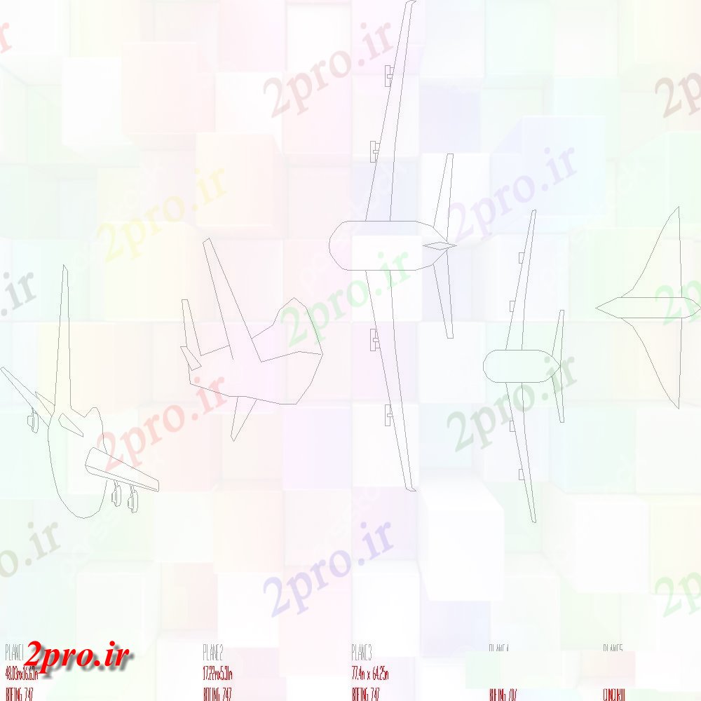 دانلود نقشه بلوک وسایل نقلیه شرکت های مختلف بوئینگ با بلوک اندازه های مختلف از هواپیما (کد143733)